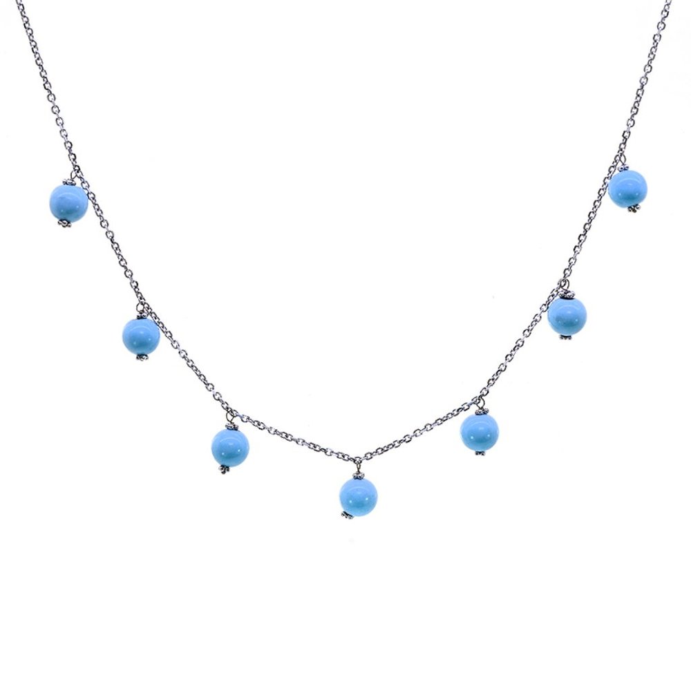 Turquoise Bead 16" 14K White Gold Necklace